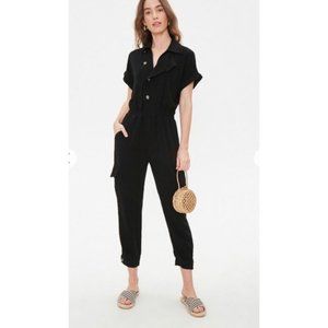 Lavender Sketch Button Front Black Jumpsuit Size M